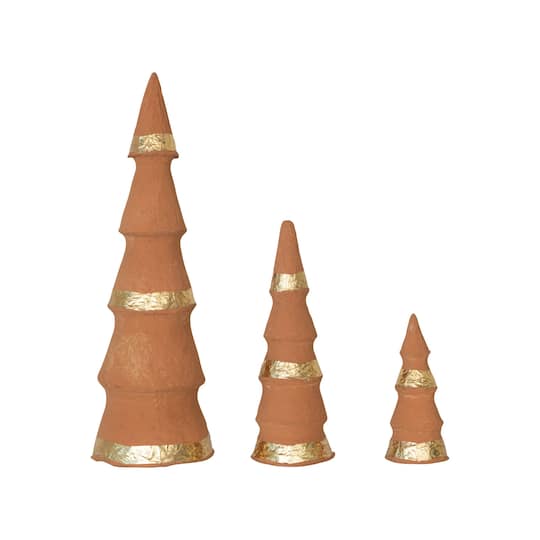 Hello Honey® Terracotta Handmade Paper Mache Tree with Gold Foil Set